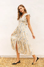 Load image into Gallery viewer, Daisy Blue Shirred V Neck Dress
