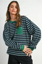 Load image into Gallery viewer, Navy Green Striped Crew Neck