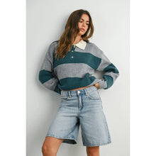 Load image into Gallery viewer, Buttoned Striped Collared Sweater