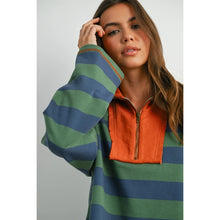 Load image into Gallery viewer, Striped Quarter-Zip Collar Sweatshirt