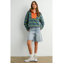 Load image into Gallery viewer, Striped Quarter-Zip Collar Sweatshirt