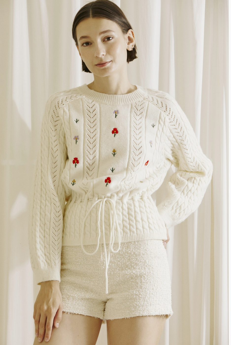 Cable Knit Flower Sweater