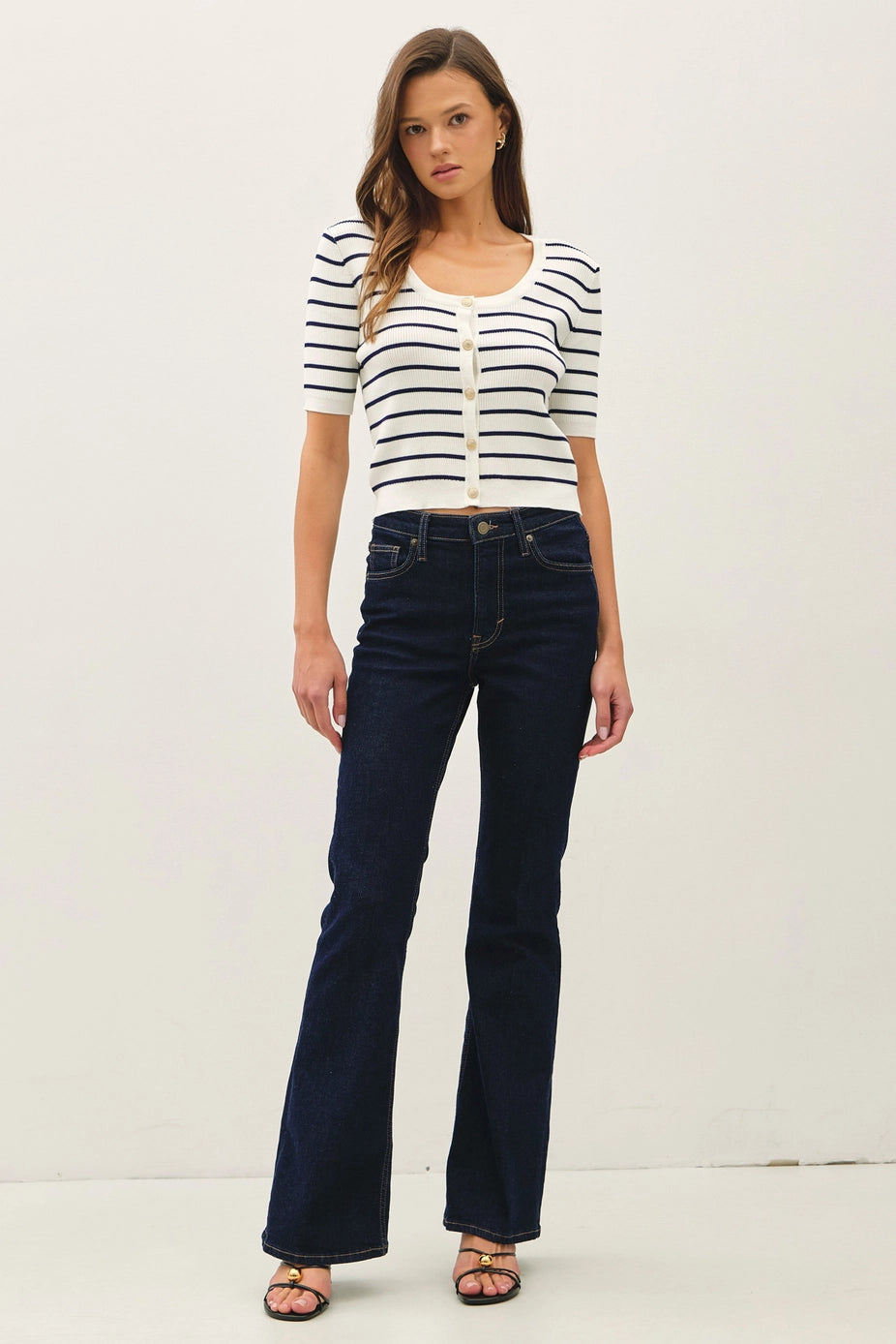 Striped Short Sleeve Cardigan