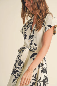 Print Button Down Flare Dress