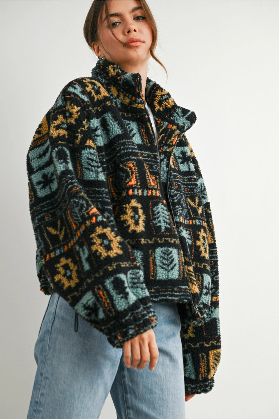 Zip-Up Polar Fleece Mock Neck  Jacket
