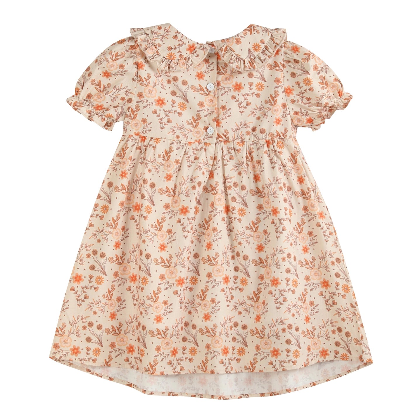 Girls Brown Floral Collared Dress