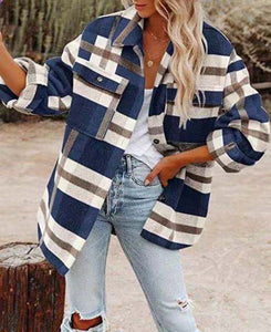 Vintage Flannel Button Jacket Blue