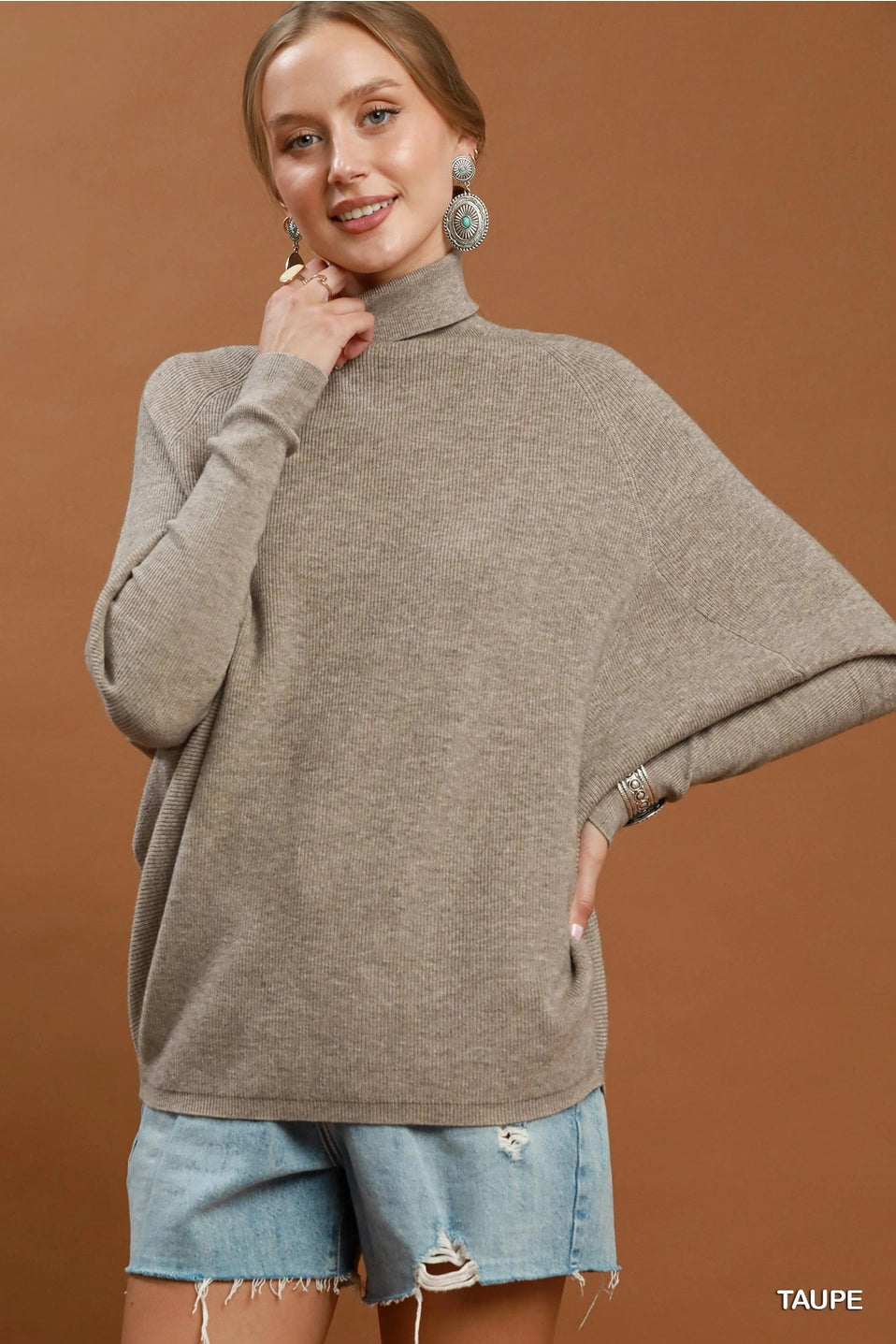 Soft Knit Turtle Neck Dolman Sweater