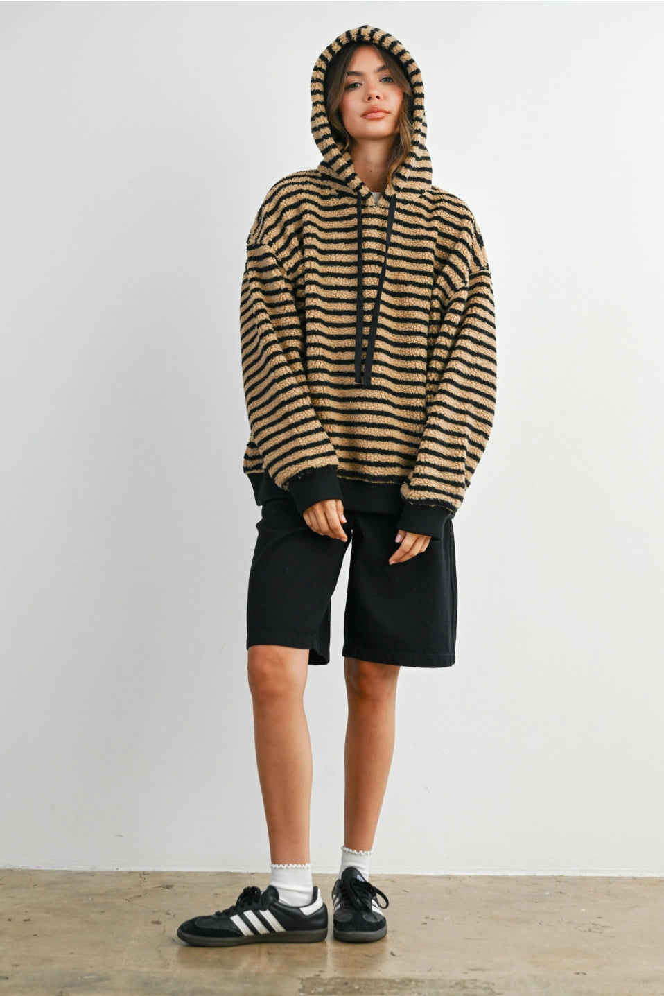 Brushed Striped Puffy Hoodie