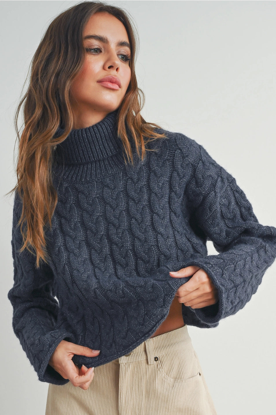 Thick Braid Turtleneck Sweater