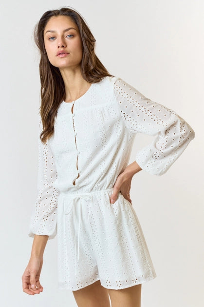 Eyelet Button Up Romper