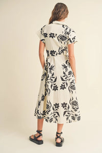 Print Button Down Flare Dress