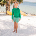 Boys Green Gingham Swim Shorts