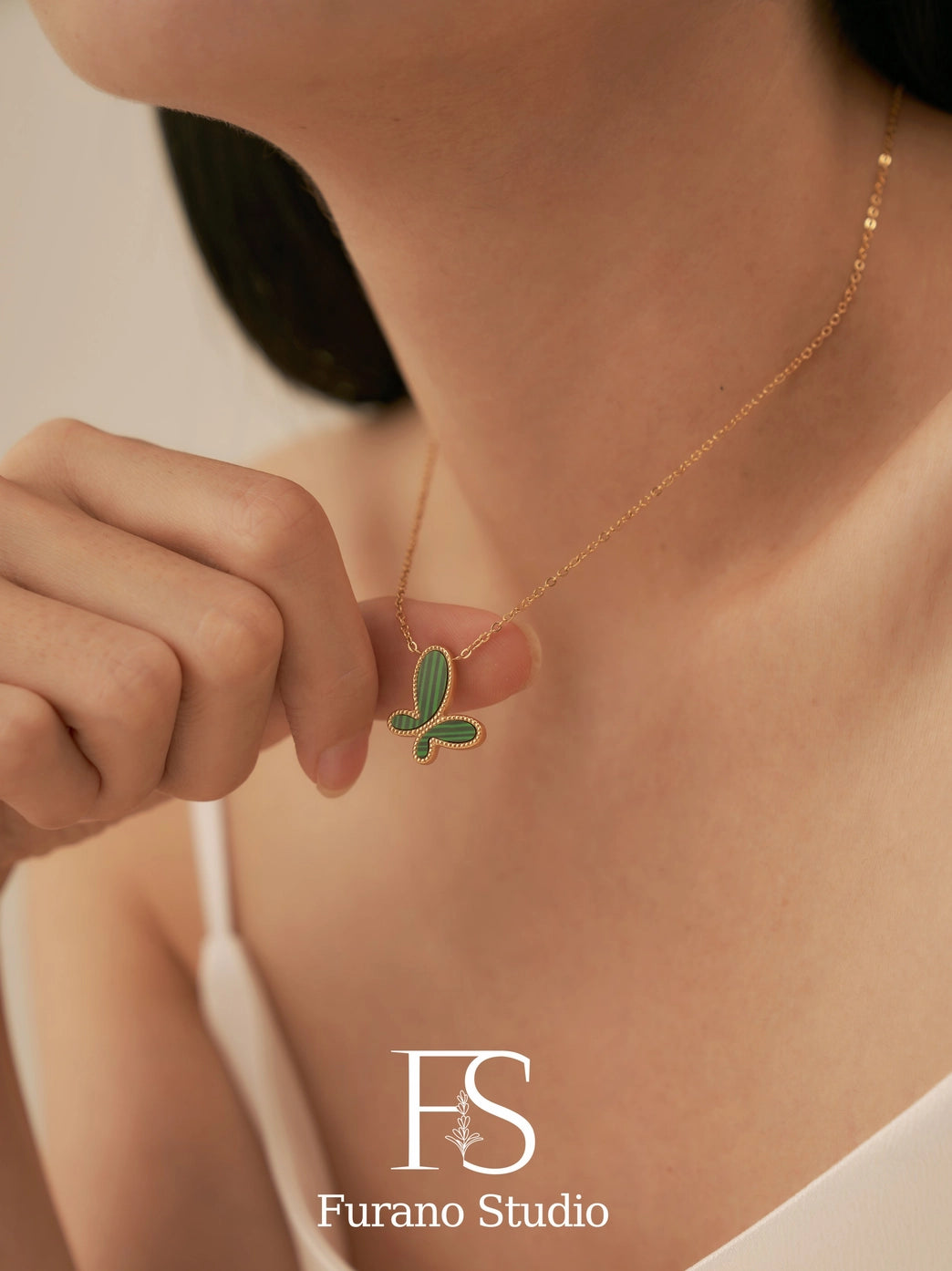 Green Malachite Butterfly Pendant Necklace