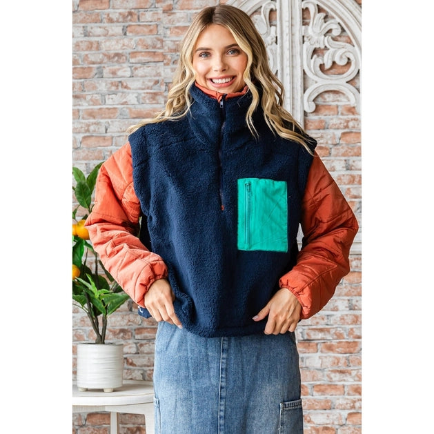 Quilted Puffer Sleeve Pullover