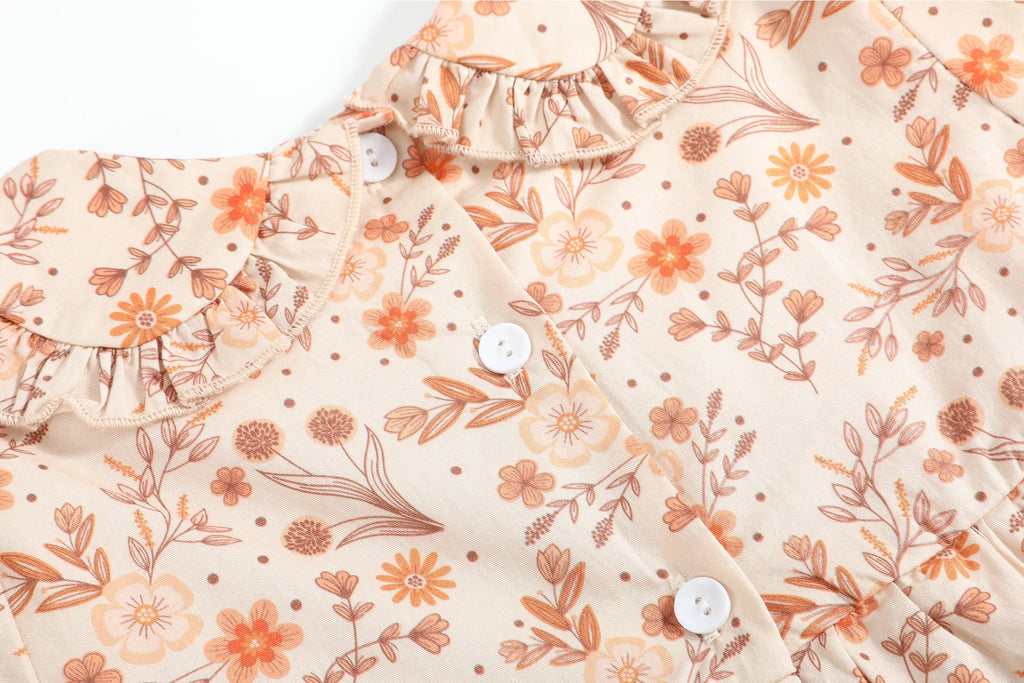 Girls Brown Floral Collared Dress