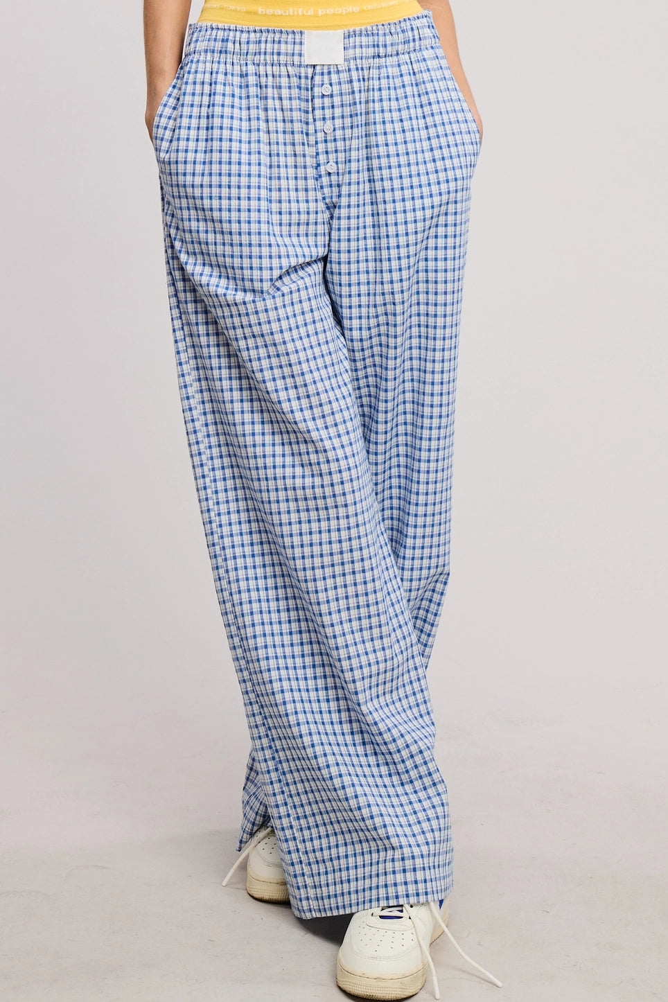 Mid Rise Gingham Pattern Pants