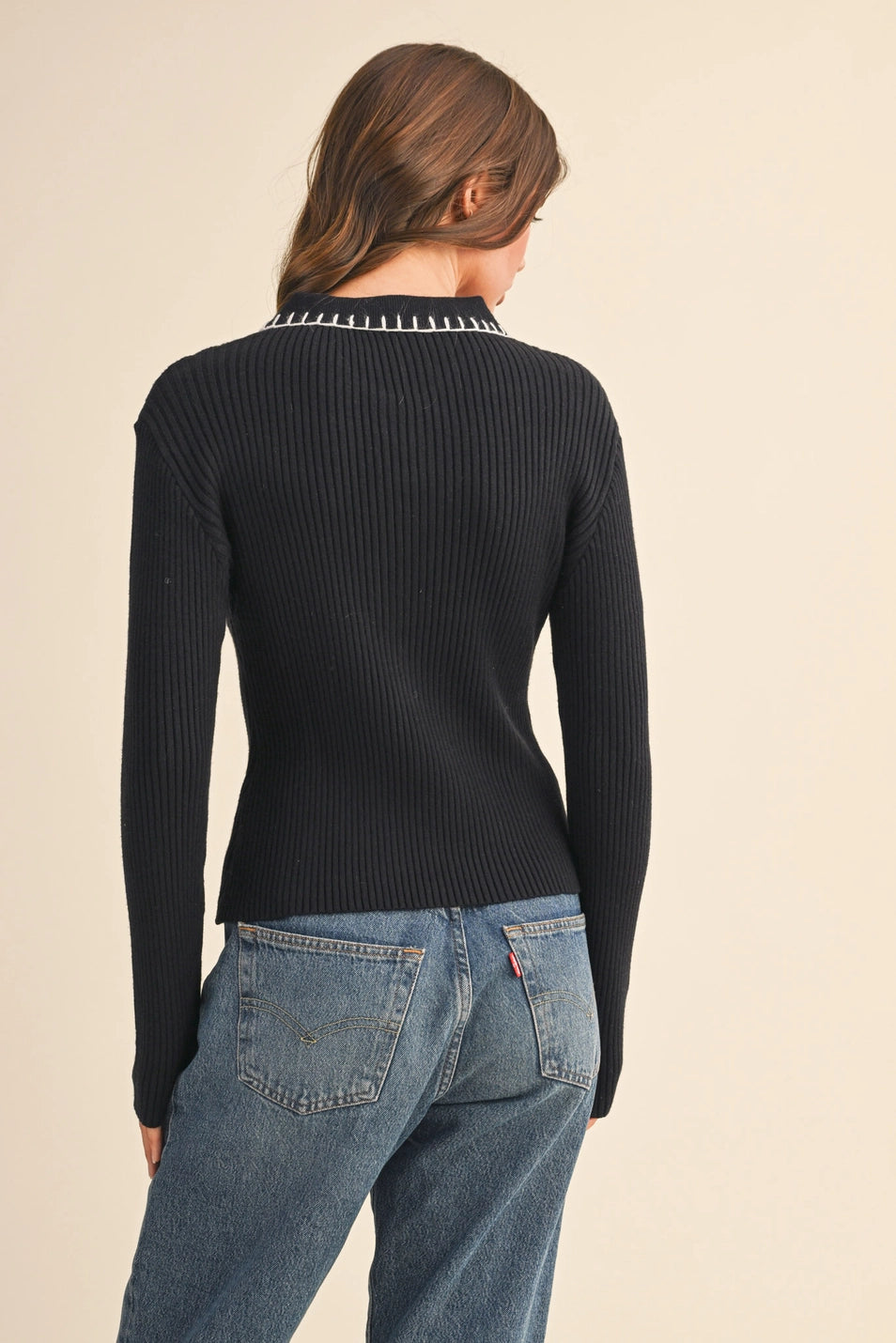 Ribbed Sweater with Contrast Stitch