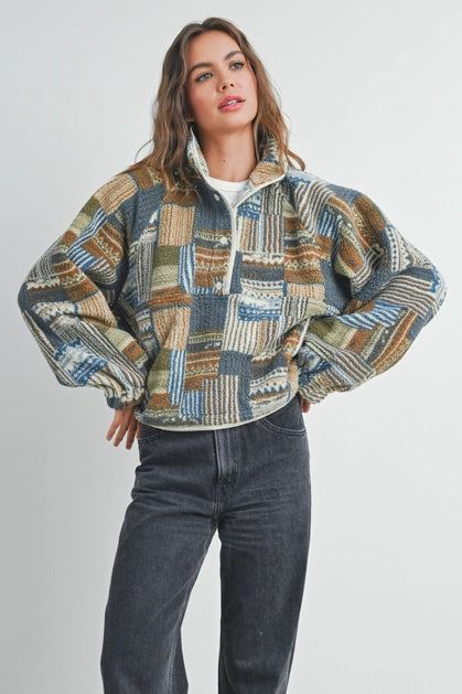 Patchwork Print Multicolor Sweatshirt