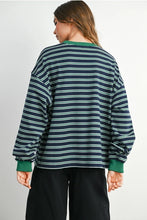 Load image into Gallery viewer, Navy Green Striped Crew Neck
