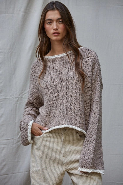 Knit Sweater with Contrast Hem