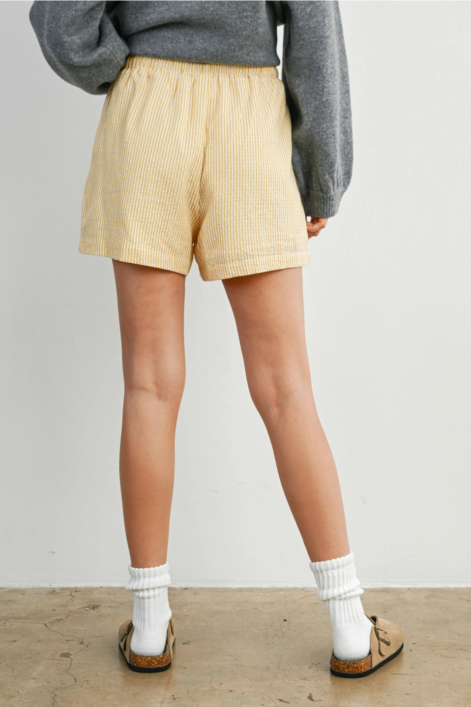 Casual Striped Drawstring Shorts - Yellow