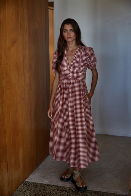 Woven Cotton Gingham Button-Down Dress
