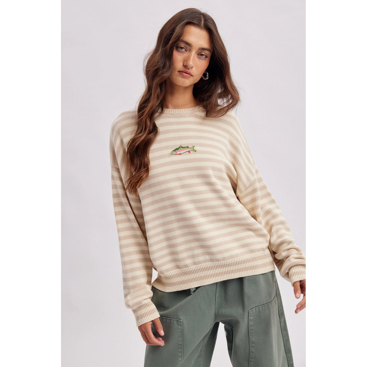 Striped Fish Crew Neck Sweater