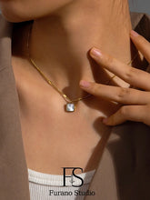 Load image into Gallery viewer, Gold Pearl Square Pendant Necklace
