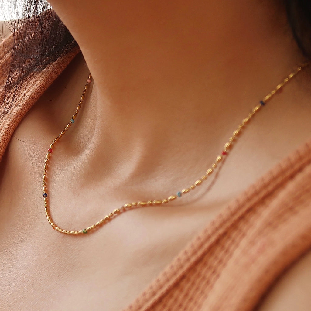 Rainbow and Gold Beaded Necklace