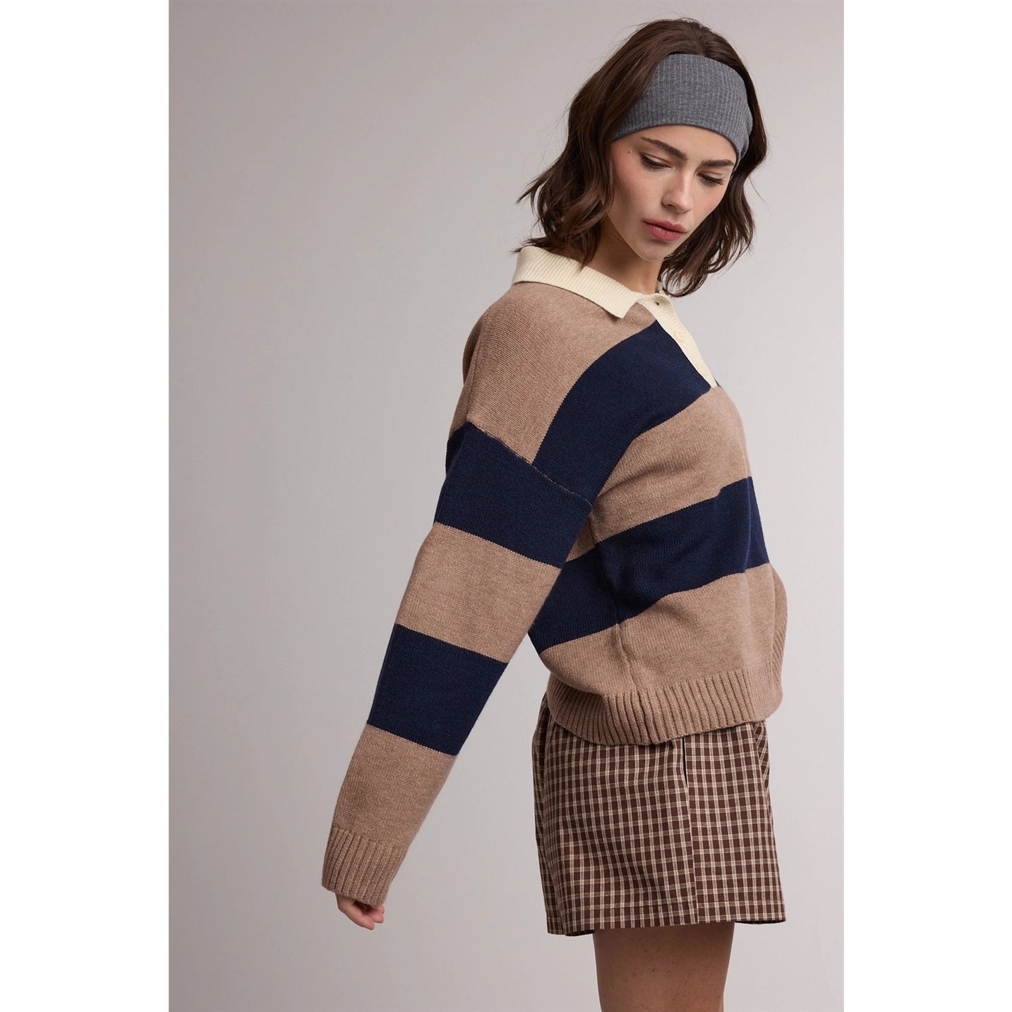 Colorblock Striped Collared Sweater
