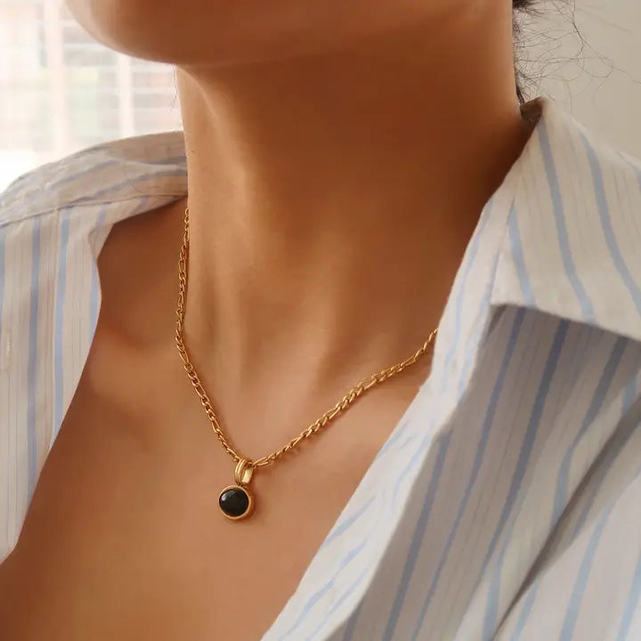 Black Onyx Gemstone Pendant Necklace