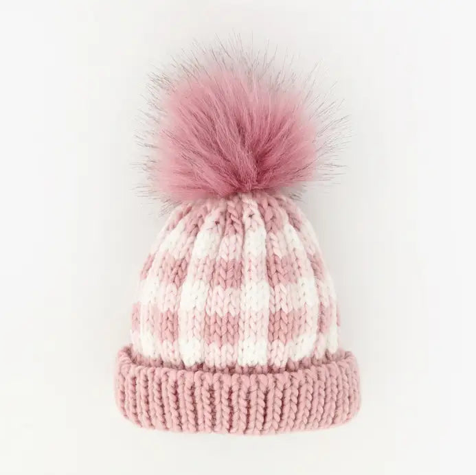 Kids Buffalo Check Pom Pom Beanie