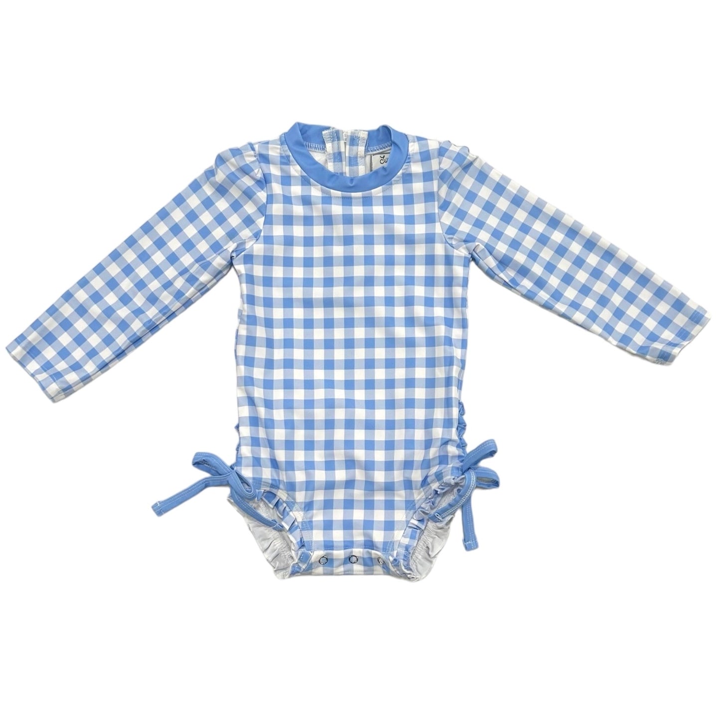 Girls Ruffle Swim Suit - Blue Gingham