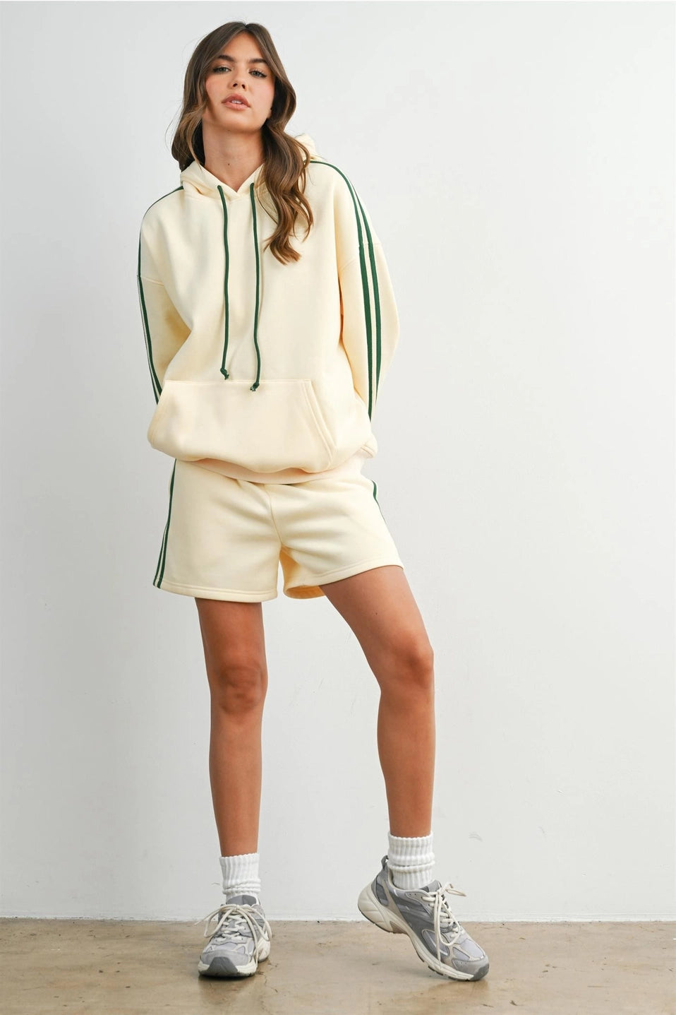 Contrast Striped Drawstring Hoodie