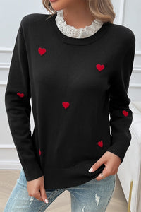 Embroidered Heart Long Sleeve Sweater