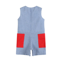 Load image into Gallery viewer, Blue Gingham Farm Animal Tractor Pocket Shortalls
