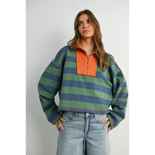 Load image into Gallery viewer, Striped Quarter-Zip Collar Sweatshirt
