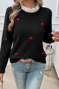 Embroidered Heart Long Sleeve Sweater