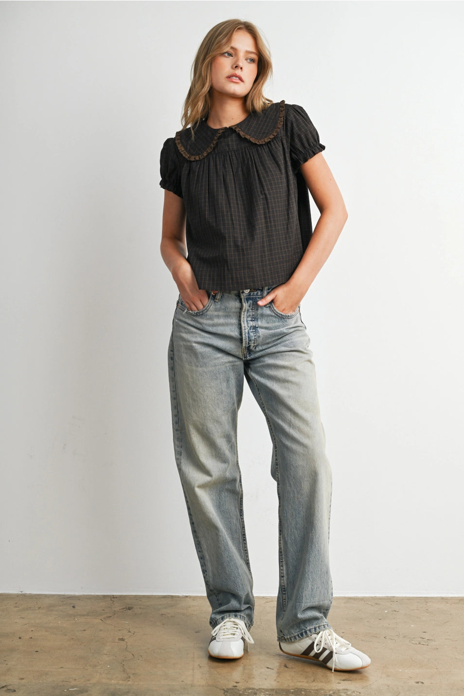 Plaid Peter Pan Collar Blouse