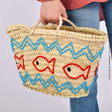 Load image into Gallery viewer, Handwoven Straw Beach Bag with Fish Motif
