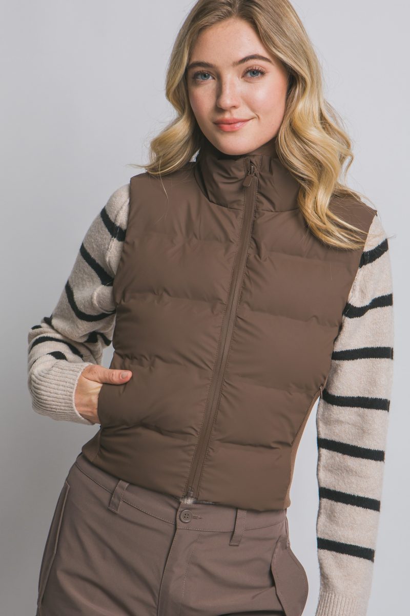 Cropped Slim- Fit Zip Down Puffer Vest