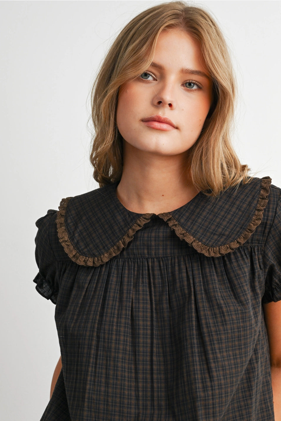 Plaid Peter Pan Collar Blouse