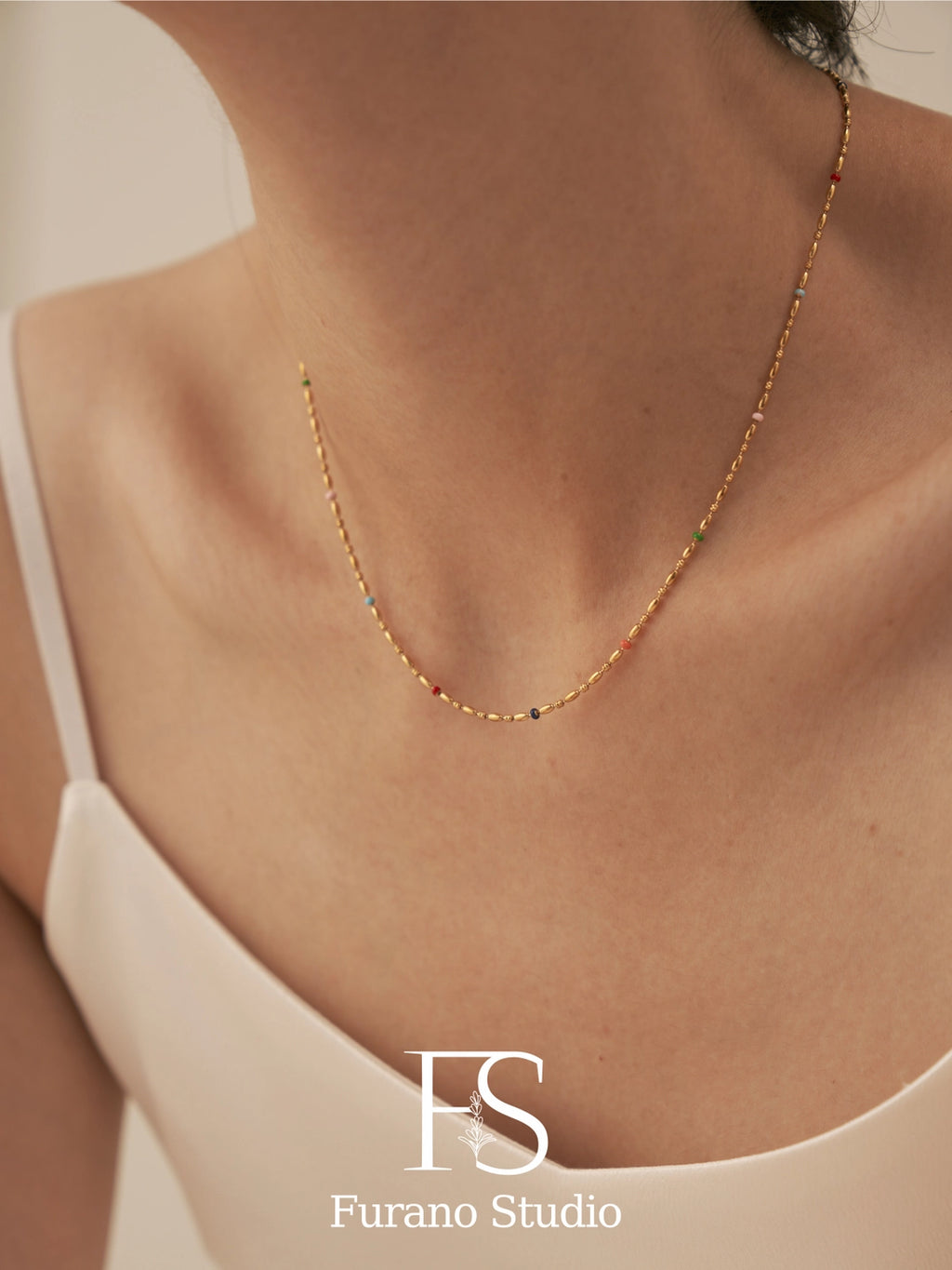 Rainbow and Gold Beaded Necklace