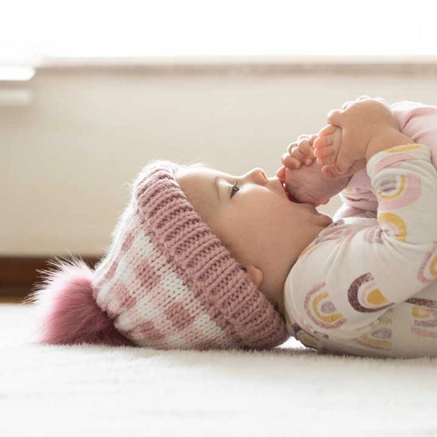 Kids Buffalo Check Pom Pom Beanie