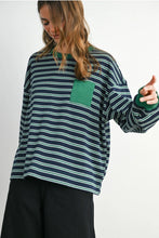 Load image into Gallery viewer, Navy Green Striped Crew Neck

