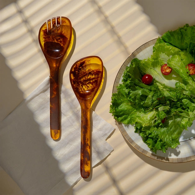 Tortoise Shell Resin Salad Server Set