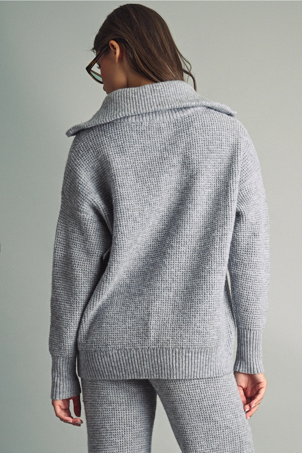Waffle Pattern Half Zip Up Sweater