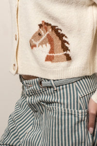 Western Horse Cropped Cardigan Sweater