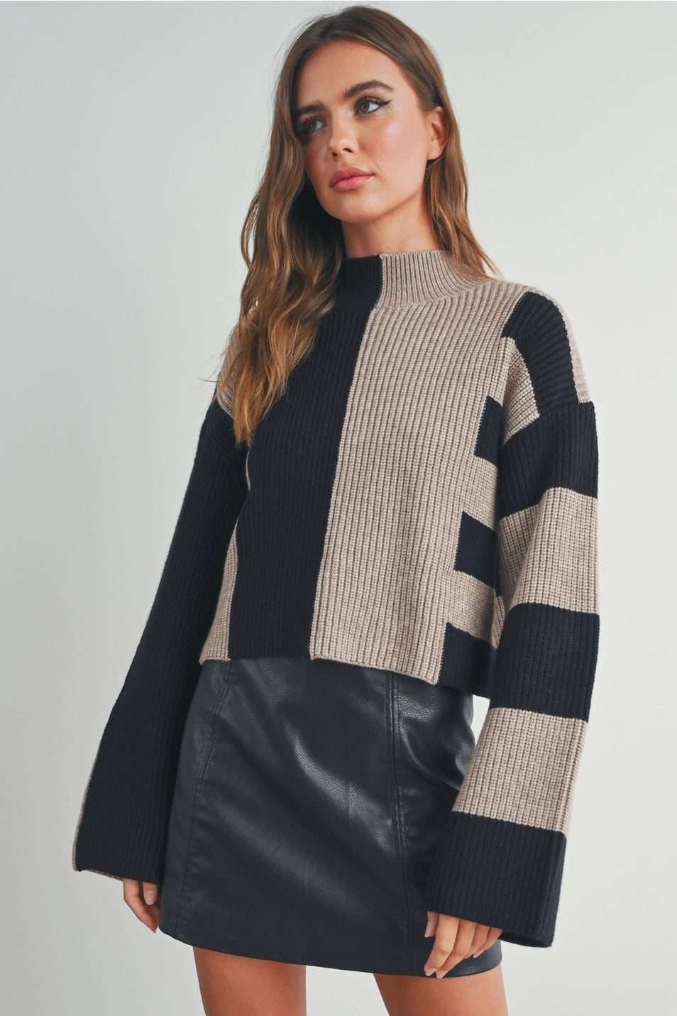 Color Block Mock Turtleneck